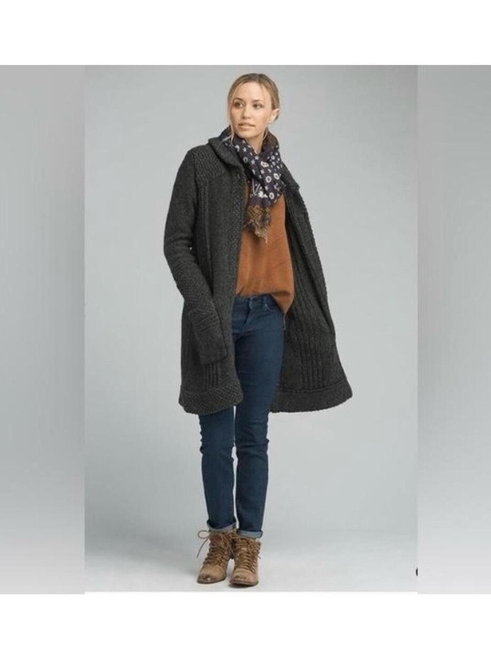 Prana Elsin sweater coat, gravel, medium, NWT